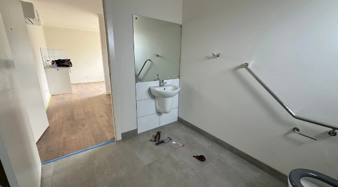 After builder cleaning in bathroom